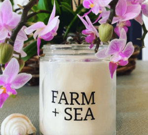Close Up of Farm + Sea Candle and flowers