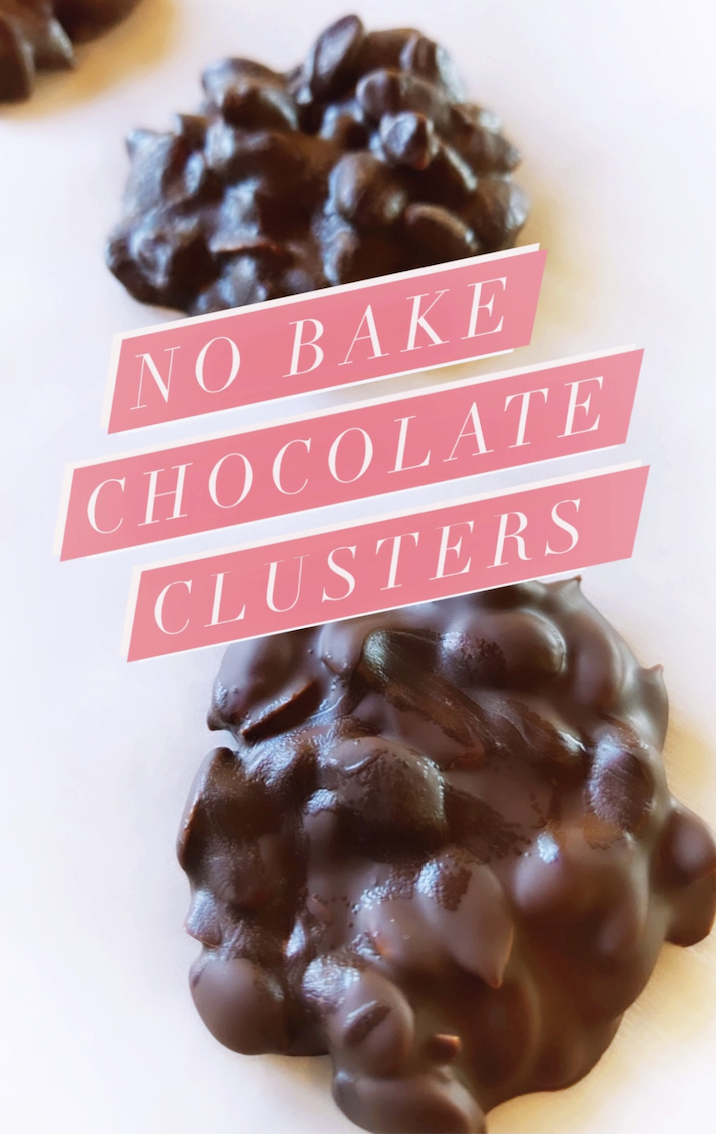 Chocolate Clusters with the recipe name written over them