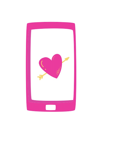 Clip Art Image of a cell Phone with a Heart and Arrow on the screen