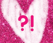 Image of a Pink Glitter Background with A heart graphic and a question mark and exclamation mark inside