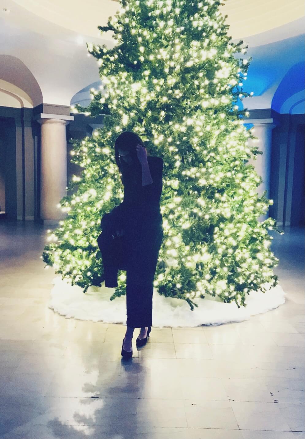 Image of Maddie Standing in front of a christmas tree