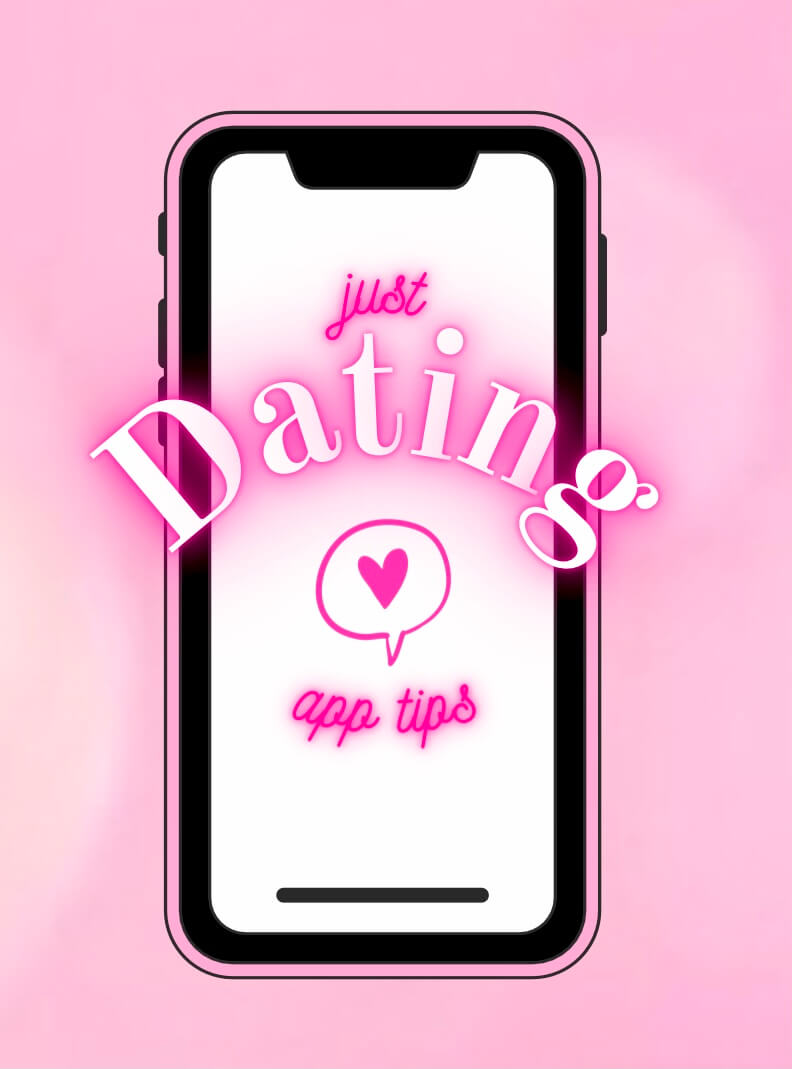 Word Art Image of A cell phone with text written in it that says just dating app tips
