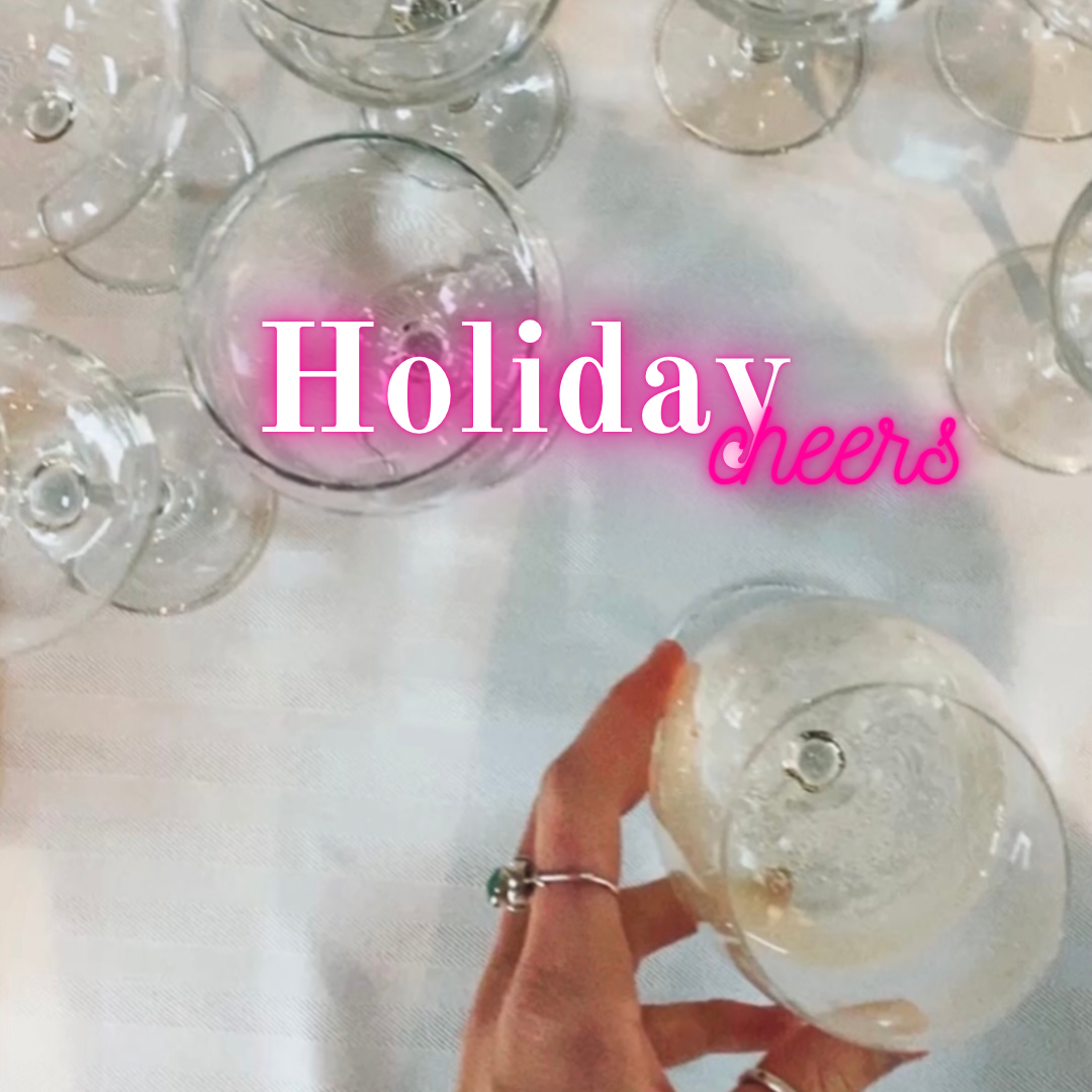 Image of wine glasses with holiday cheers written in word art over image